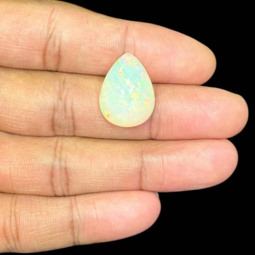 Natural White Ethiopian Opal Stone 11.31 Carats Pear Cabochon Shape 20.8 x 15.5 x 7.8 mm