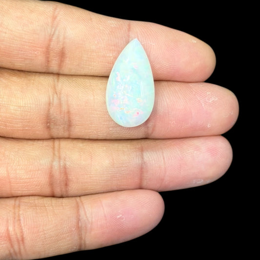 Natural White Ethiopian Opal Stone 11.33 Carats Pear Cabochon Shape 24.6 x 13.5 x 7.1 mm