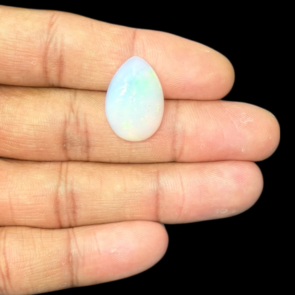 Natural White Ethiopian Opal Stone 11.83 Carats Pear Cabochon Shape 21.5 x 14.9 x 8 mm