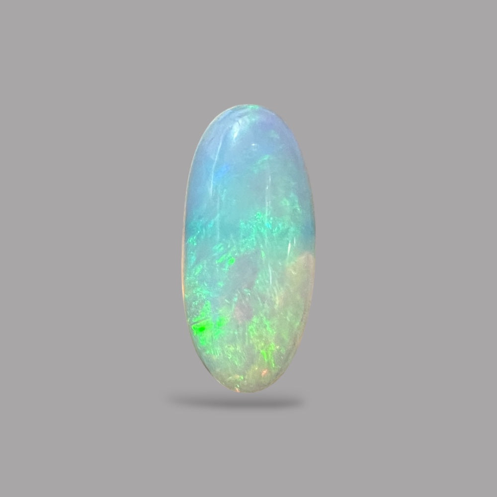 Natural White Ethiopian Opal Stone 12.54 Carats Oval Cabochon Shape 25.7 x 11.7 x 7.9 mm