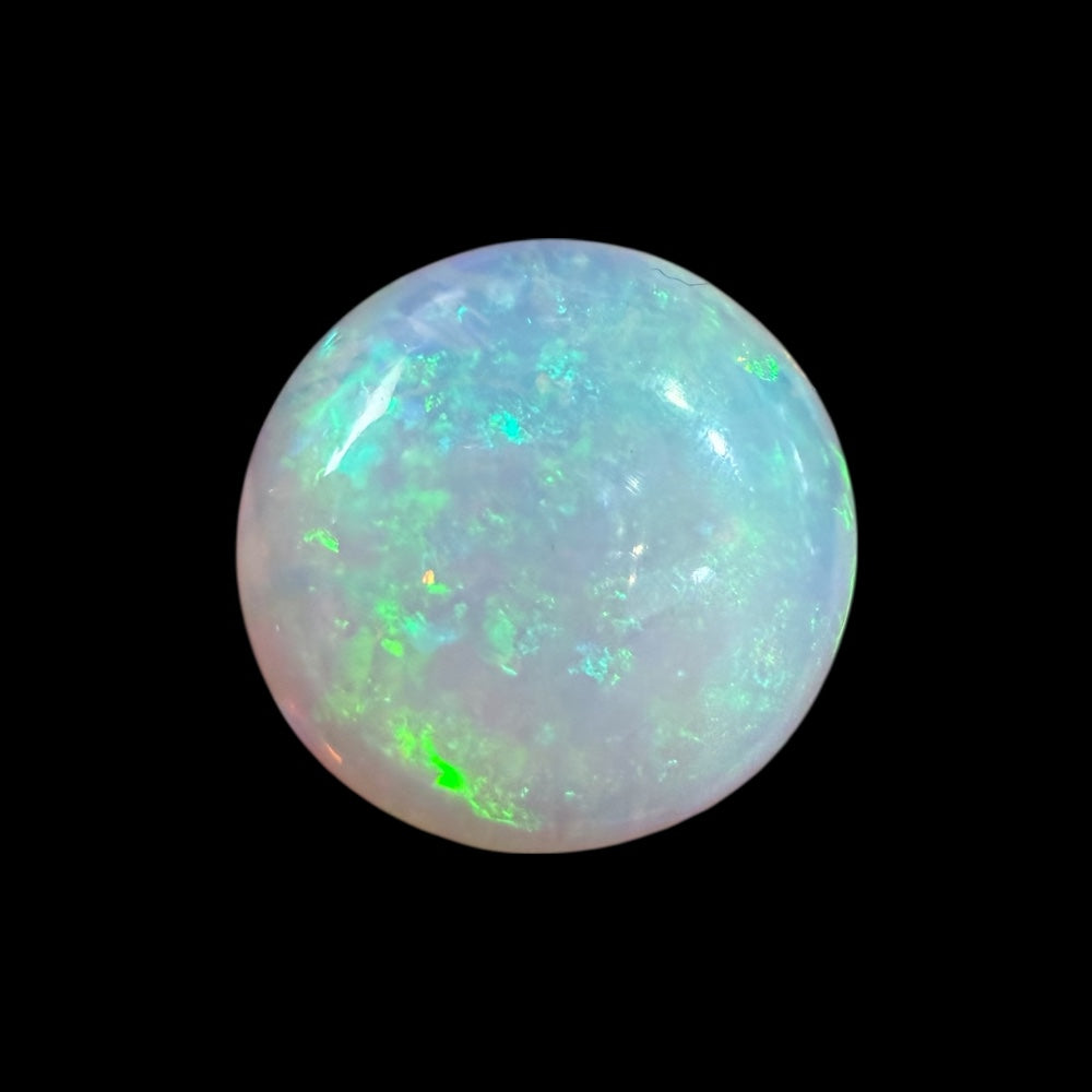 Natural White Ethiopian Opal Stone 13.72 Carats Round Cabochon Shape Size 19 mm 