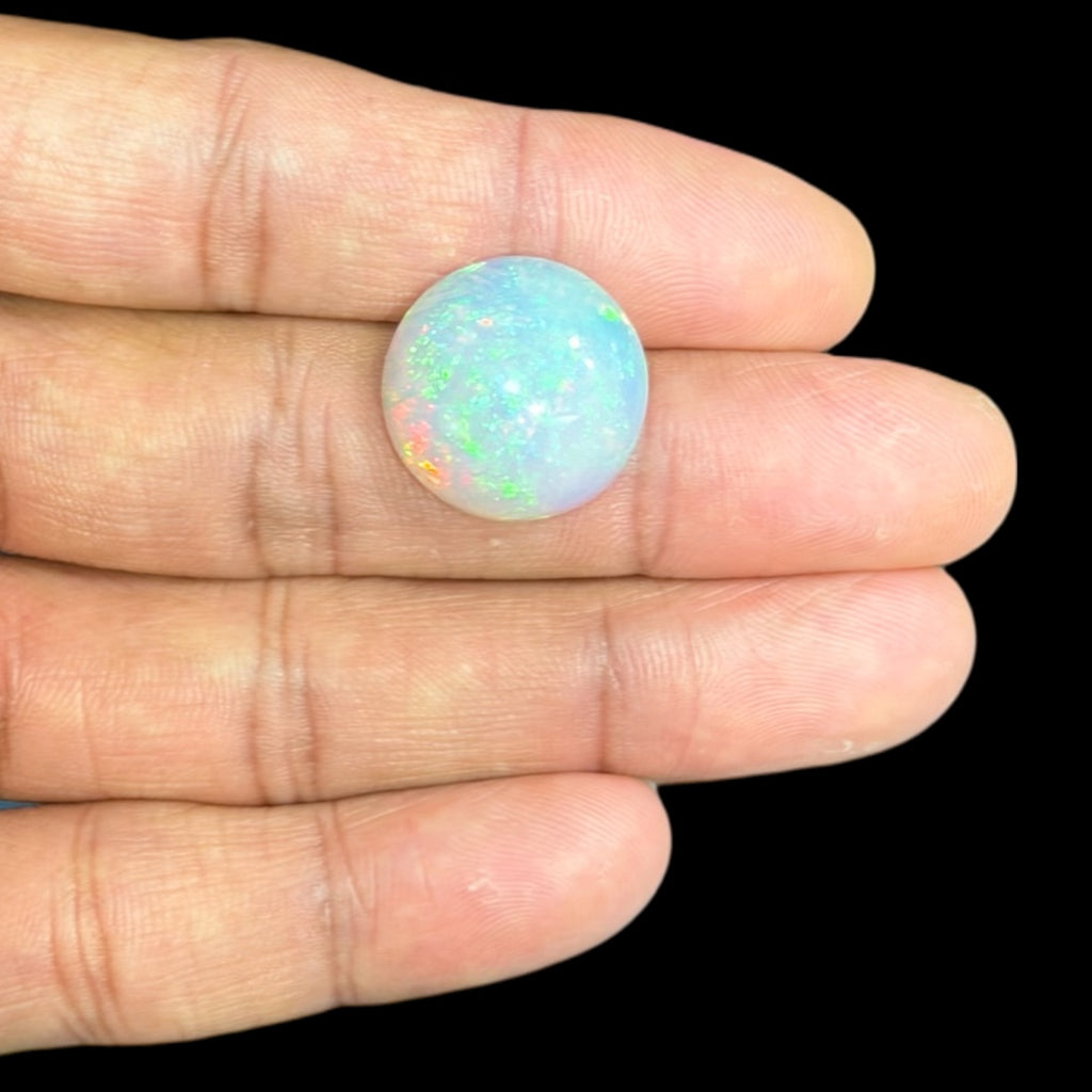 Natural White Ethiopian Opal Stone 13.72 Carats Round Cabochon Shape Size 19 mm 