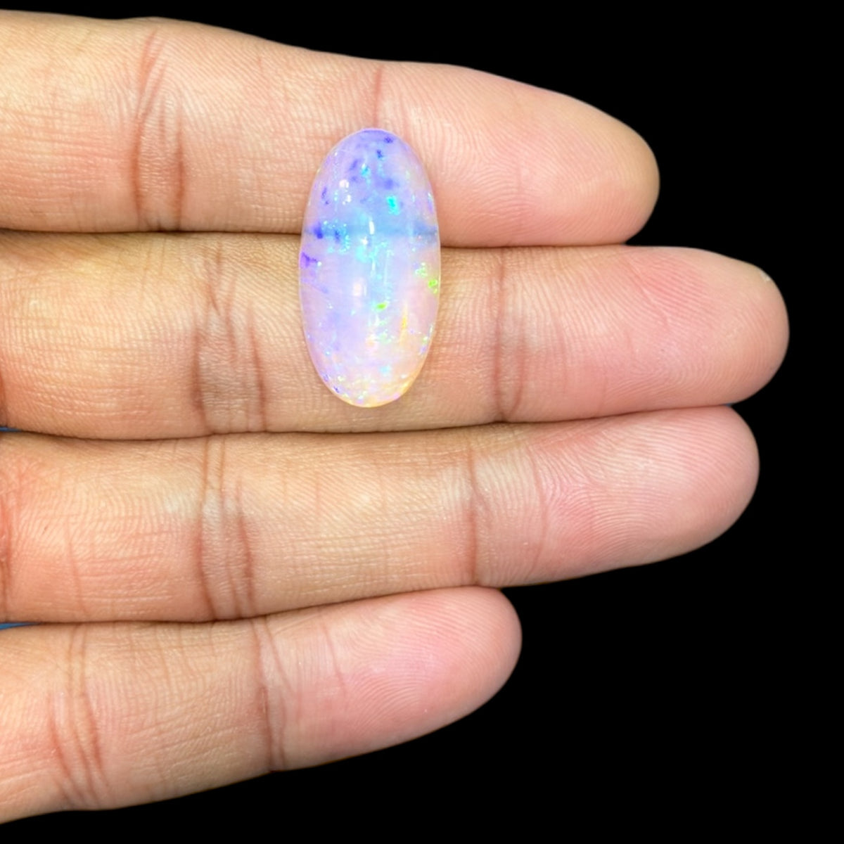 Natural White Ethiopian Opal Stone 14.65 Carats Oval Cabochon Shape 25.4 x 13 x 8.4 mm