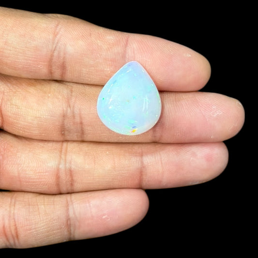 Natural White Ethiopian Opal Stone 15.23 Carats Pear Cabochon Shape 22.3 x 19.3 x 7 mm