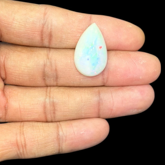 Natural White Ethiopian Opal Stone 15.97 Carats Pear Cabochon Shape 25 x 15.5 x 8.8 mm