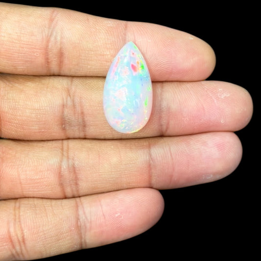 Natural White Ethiopian Opal Stone 14.97 Carats Pear Cabochon Shape 26.2 x 14.1 x 8 mm