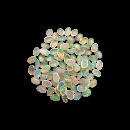 Natural White Ethiopian Opal Stone 28.81 Carats Oval Cabochon Shape 6 x 4 mm