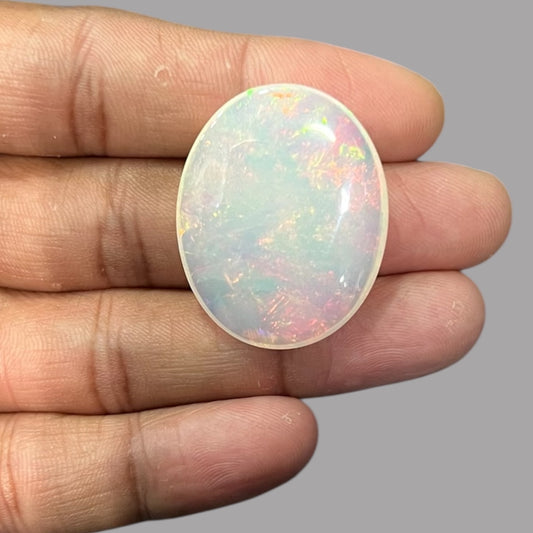 Natural White Ethiopian Opal Stone 30.50 Carats Oval Cabochon Shape 34.4 x 27.4 x 6 mm