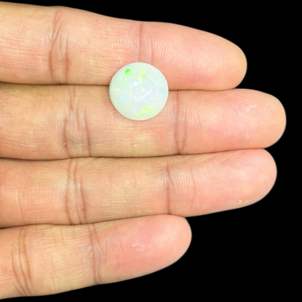 Natural White Ethiopian Opal Stone 4.22 Carats Round Cabochon Shape Size 14.8 mm 