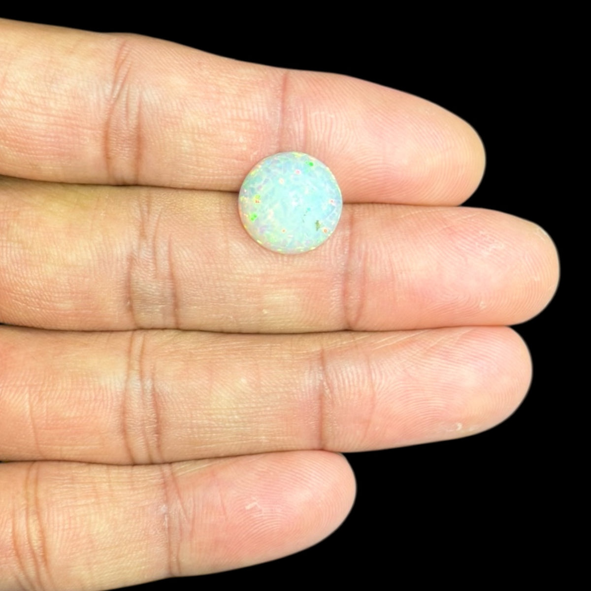 Natural White Ethiopian Opal Stone 4.38 Carats Round Cabochon Shape Size 13.2 mm 