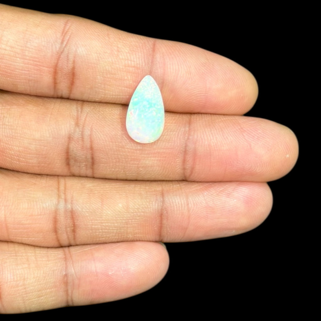 Natural White Ethiopian Opal Stone 4.84 Carats Pear Cabochon Shape 16 x 8.8 x 6.6 mm
