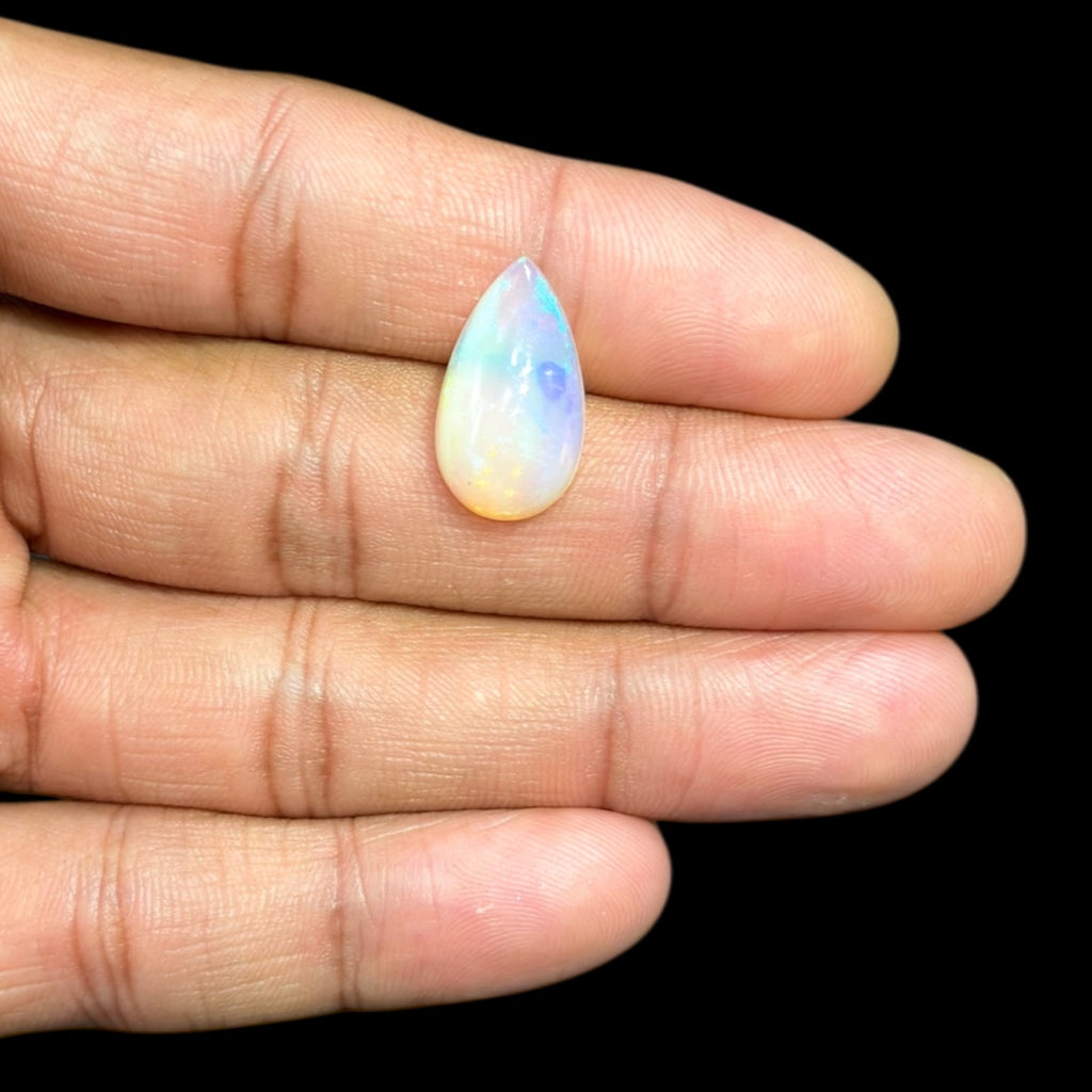 Natural White Ethiopian Opal Stone 5.05 Carats Pear Cabochon Shape 19.2 x 10.9 x 6 mm