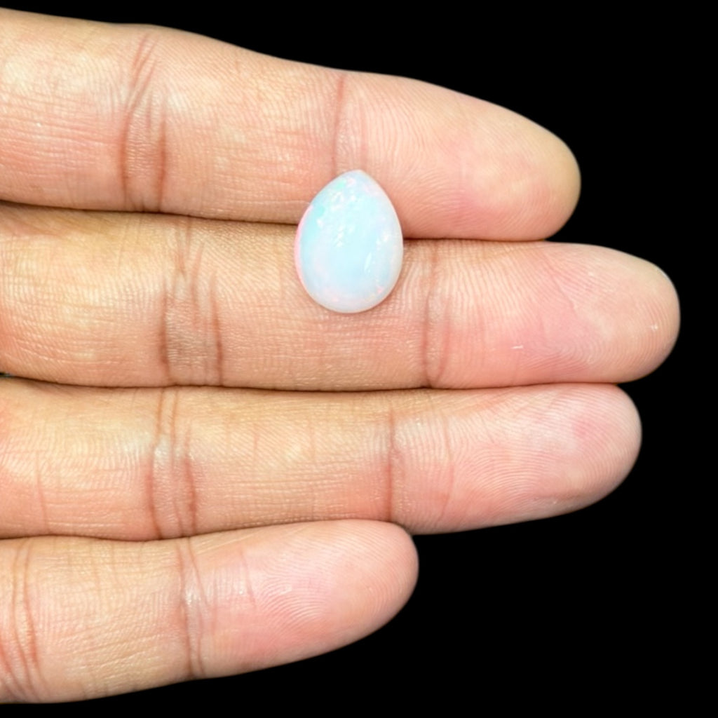 Natural White Ethiopian Opal Stone 5.22 Carats Pear Cabochon Shape 15.1 x 11.6 x 6.2 mm