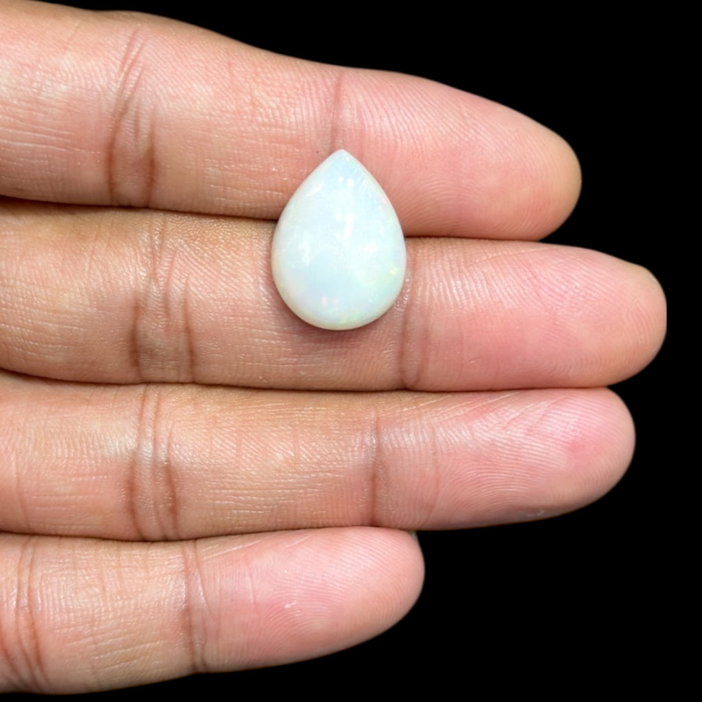 Natural White Ethiopian Opal Stone 9.64 Carats Pear Cabochon Shape 18.2 x 13.8 x 8.1 mm
