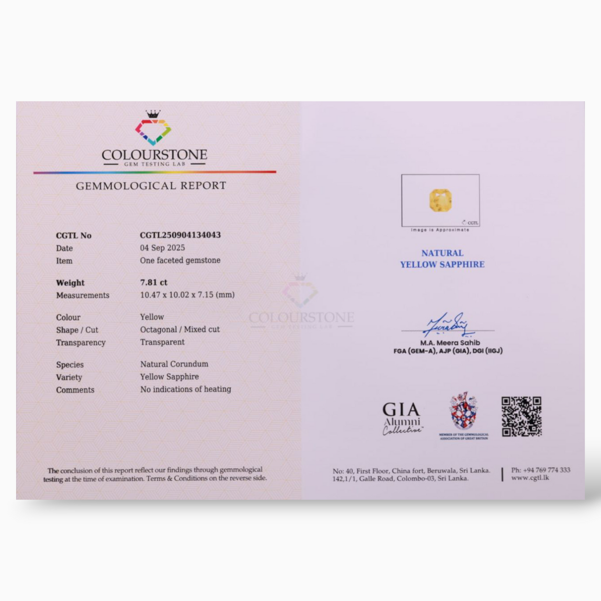 Yellow Sapphire Radiant Cut 7.81 Carats 10.47x10.02x7.15mm No Heat From Ceylon Srilanka