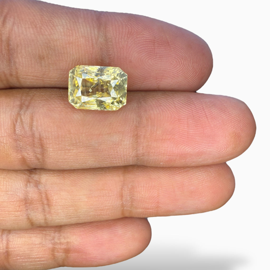 Natural Yellow Sapphire Radiant Cut 8.29 Carats IDL certified No Heat From Ceylon Srilanka