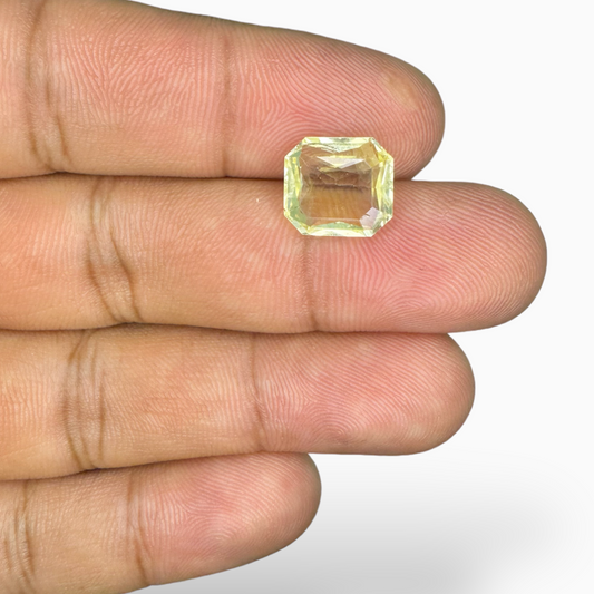 Natural Yellow Sapphire Stone 4.77 Carats Emerald Cut from Srilanka