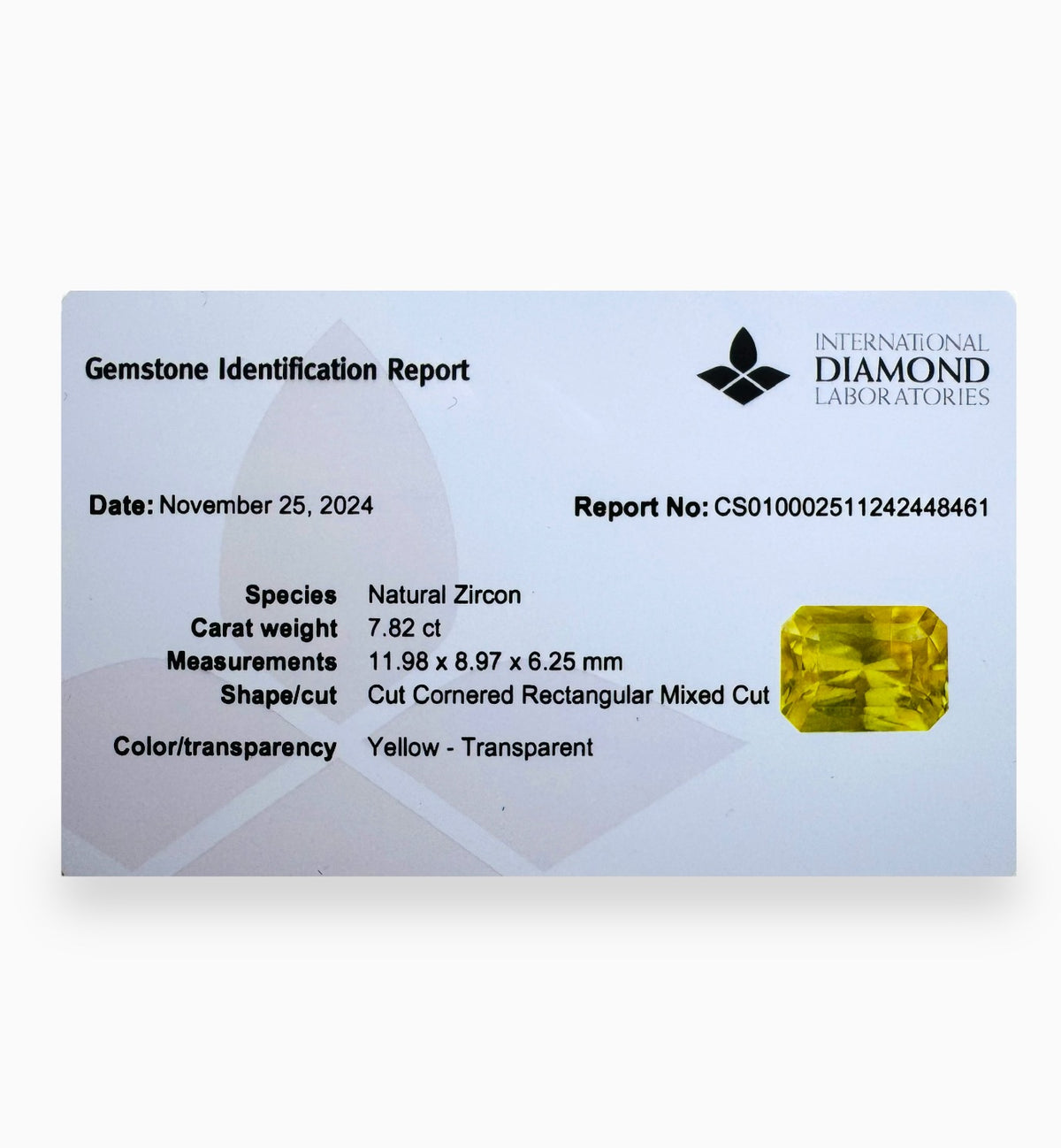 Natural Yellow Zircon Emerald Cut Shape 7.82 Carats 11.98x8.97x6.25mm Size