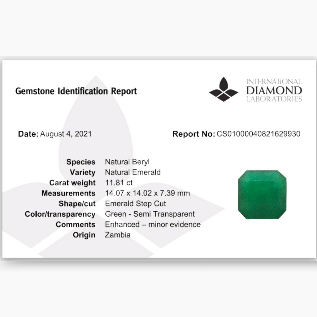 Natural Zambian Emerald Stone 11.82 Carats Emerald Cut ( 14.07x14.02x7.39 mm )