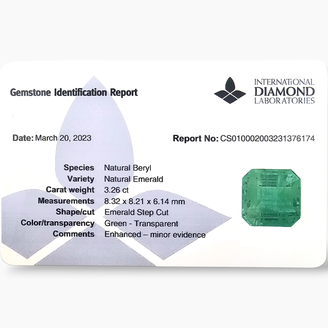 Natural Zambian Emerald Stone 3.26 Carats Asscher Cut
