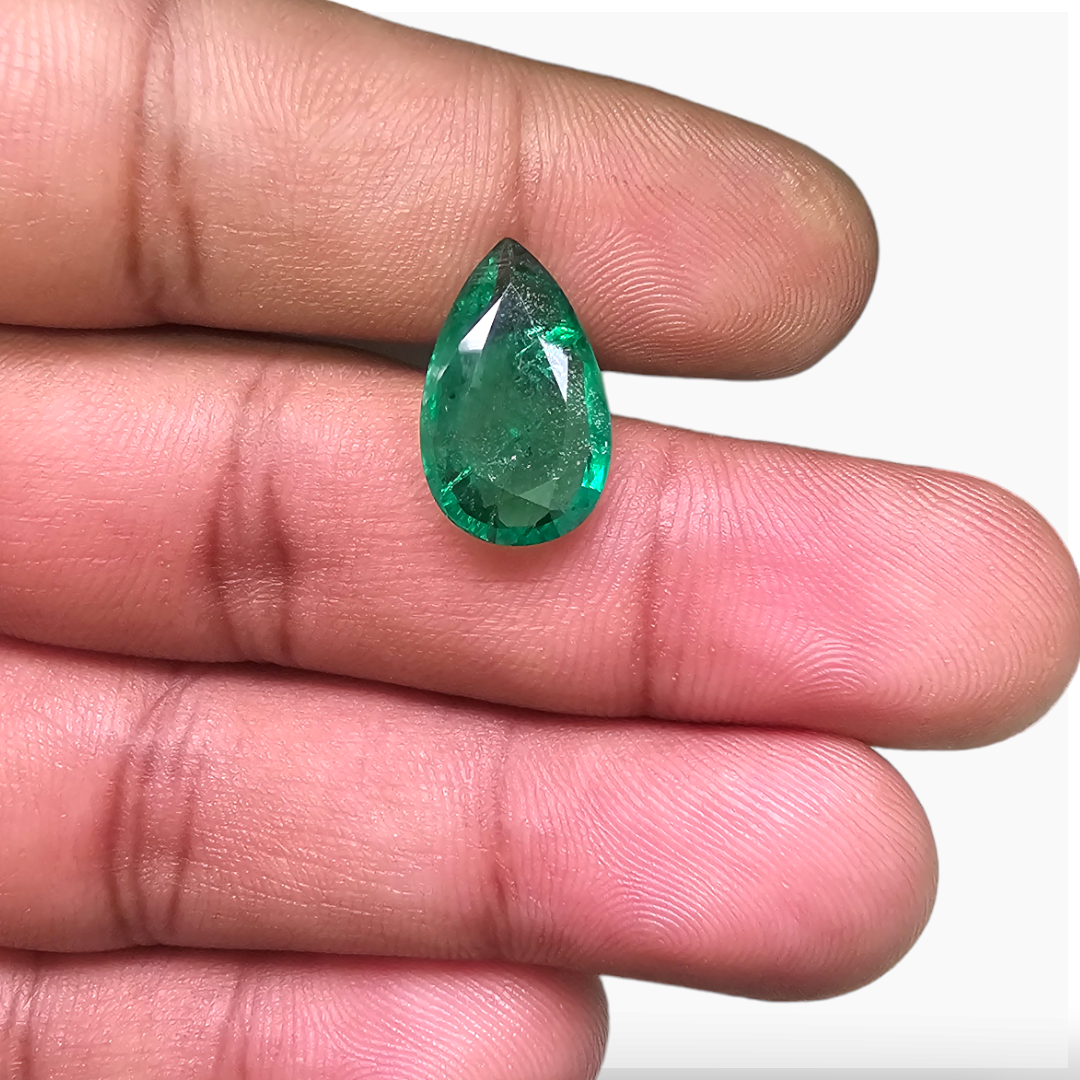loose Natural Zambian Emerald Stone 4.39 Carats Pear Cut (16.5x10 mm) 