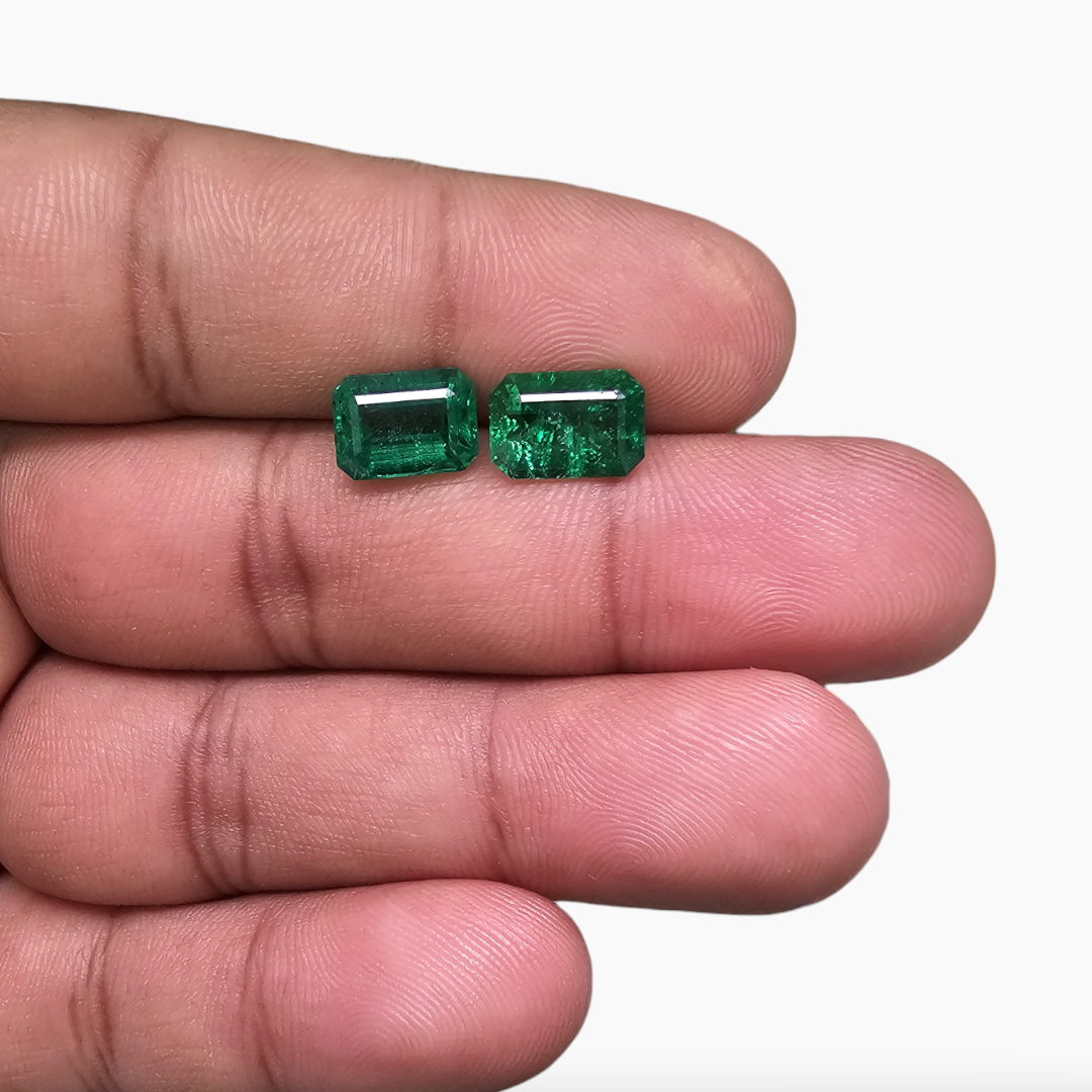 for sale Natural Zambian Emerald Stone 4.66 Carats Emerald Cut Pair