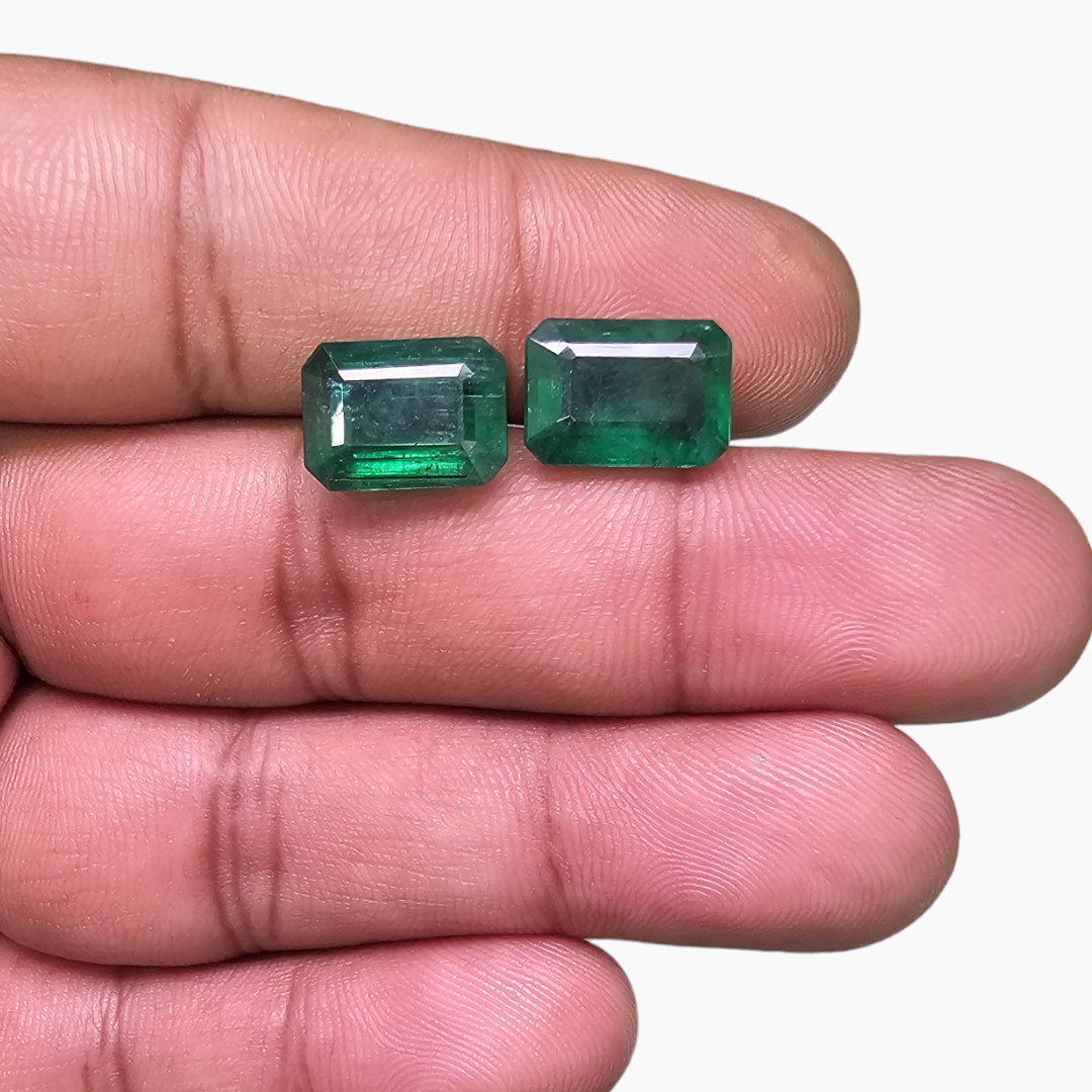Natural Zambian Emerald Stone 9.73 Carats Emerald Cut Pair