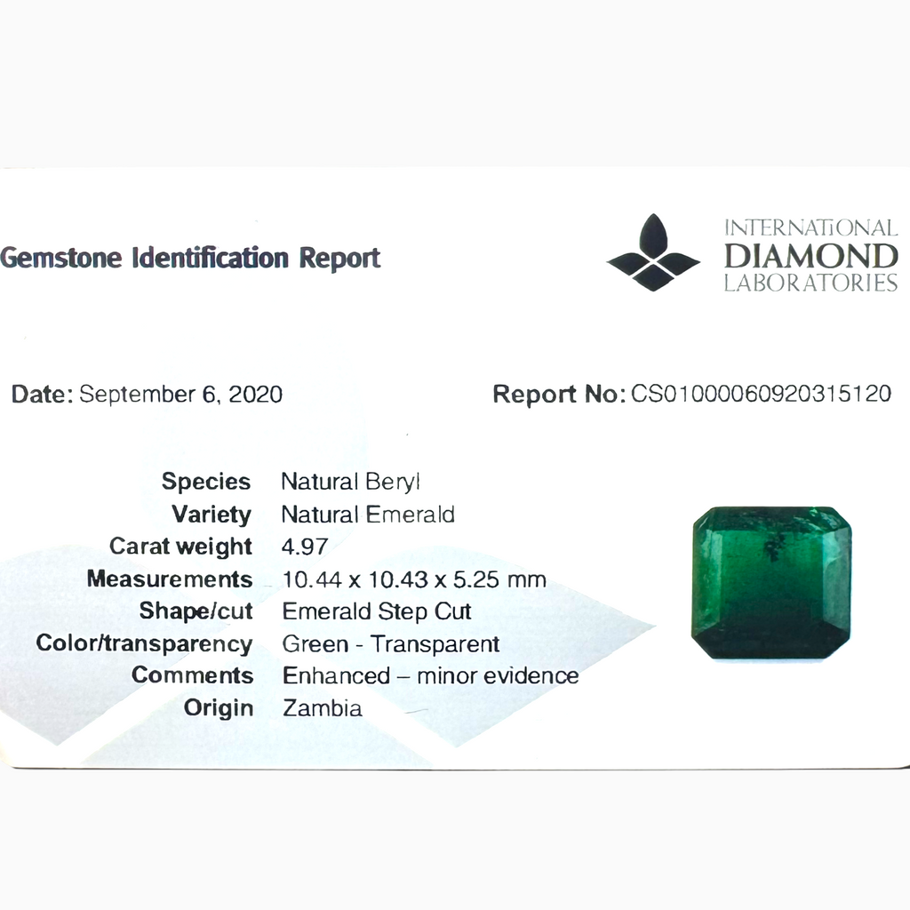Natural Zambian Emerald Stone  4.97 carat  Emerald Cut  10.4x10.4x5.2mm