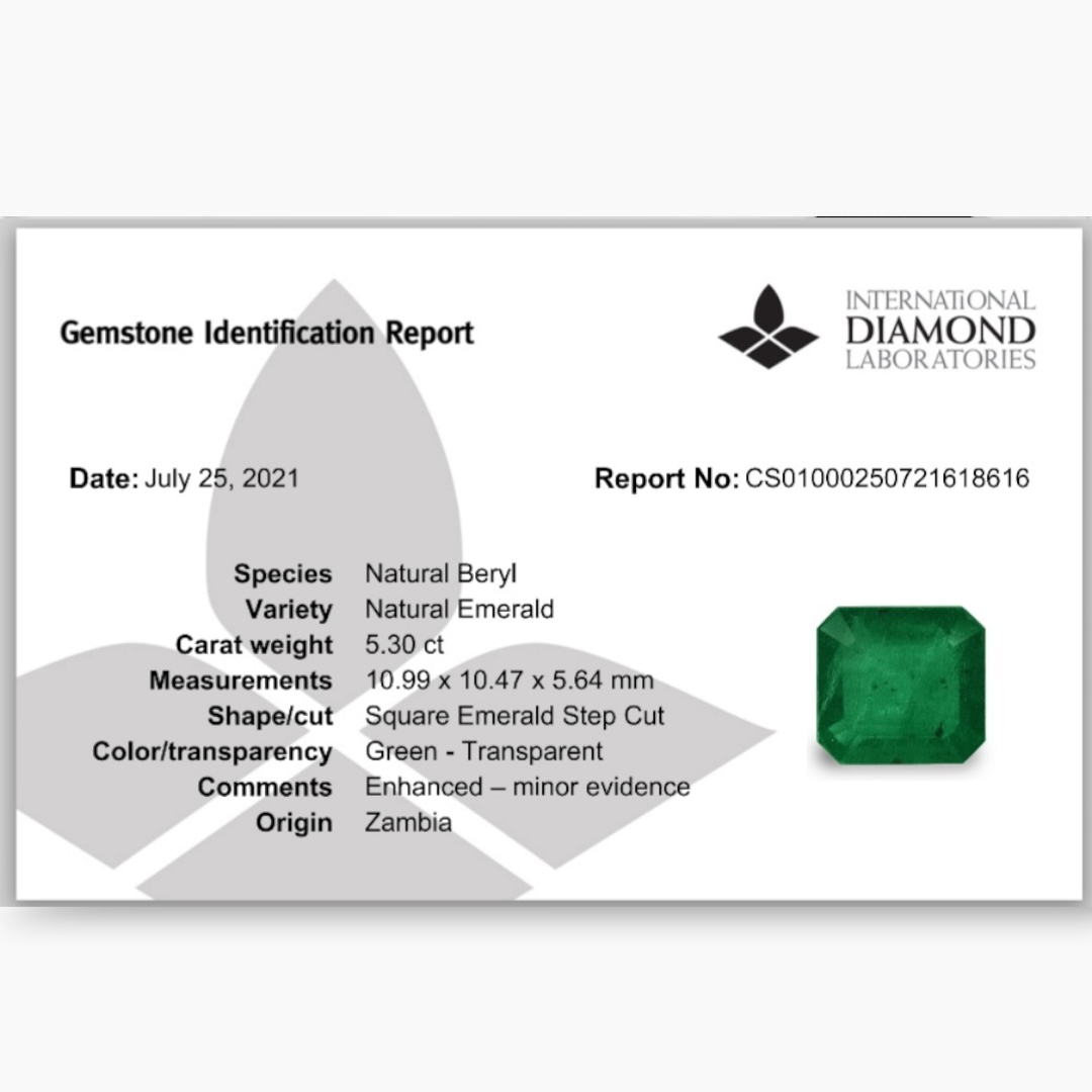 Natural Zambian Emerald Stone 5.30 Carats Emerald Cut 10.99x10.475.64 mm