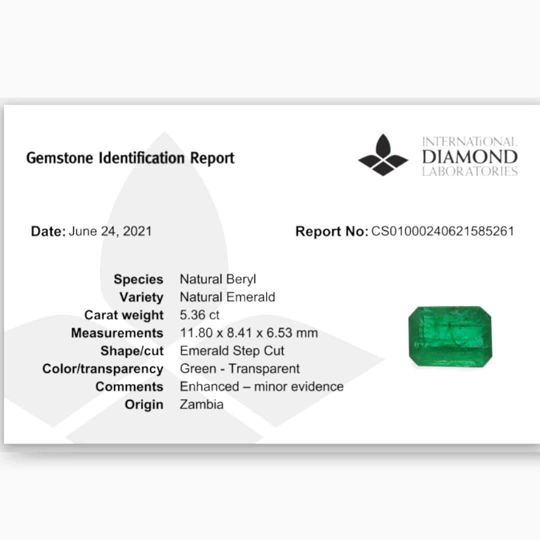 Natural Zambian Emerald Stone 5.36 Carats Emerald Cut ( 11.8x8.41x6.53 mm )