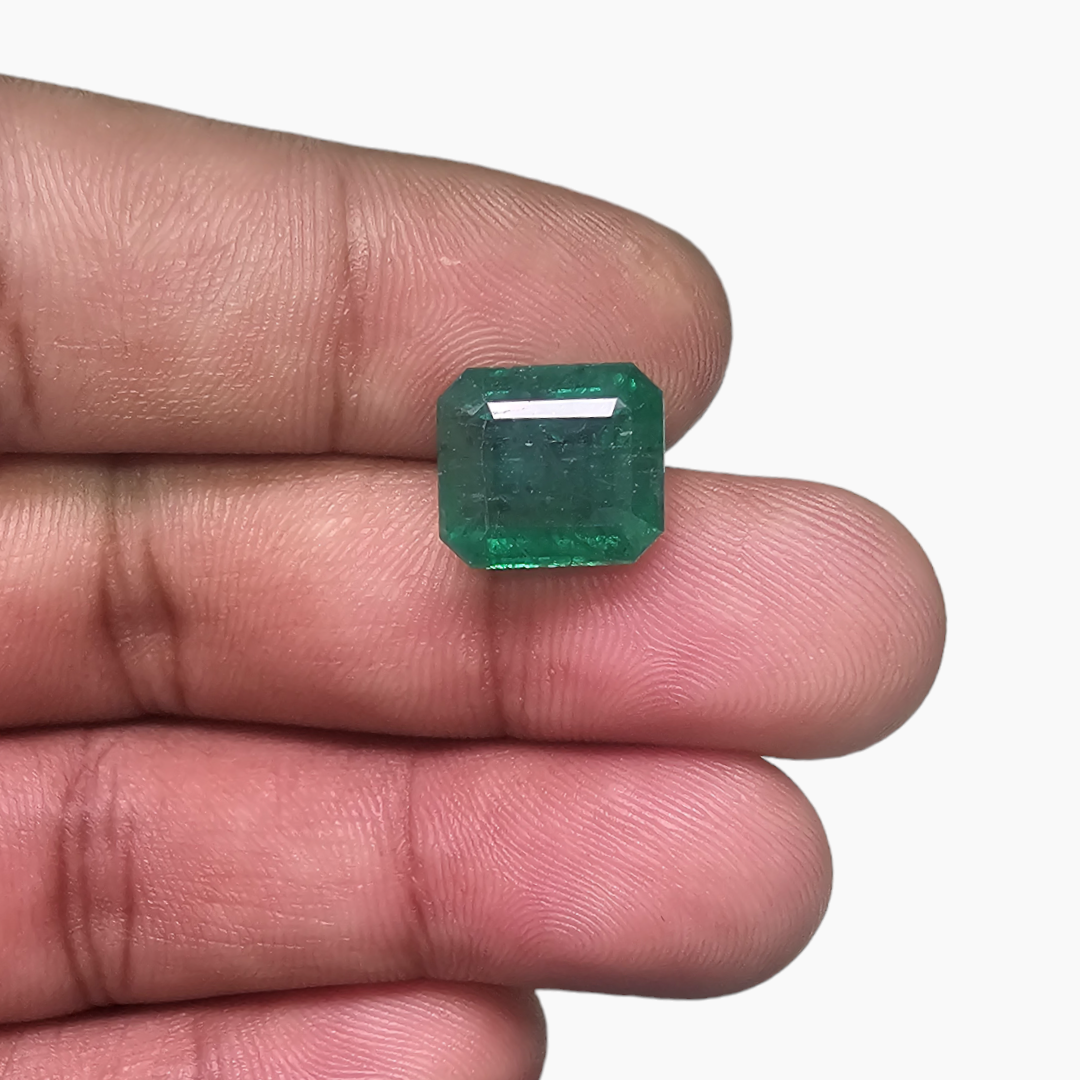loose Natural Zambian Emerald Stone 7.85 Carats Emerald Cut ( 11.55x10.28x7.86 mm )