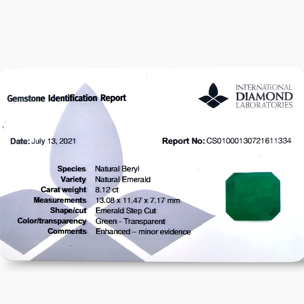 Natural Zambian Emerald Stone 8.12 Carats Emerald Cut