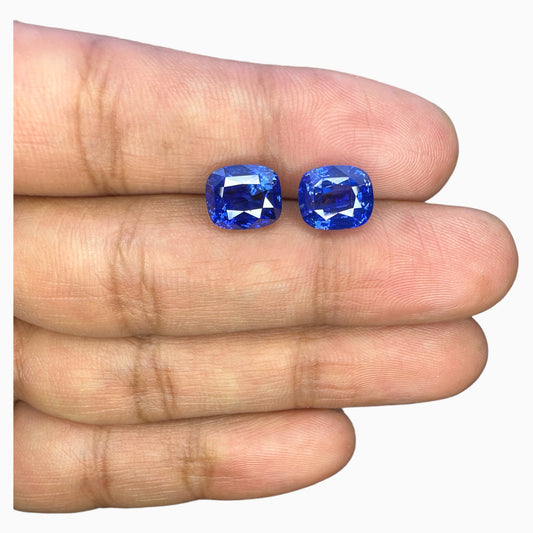 Natural Blue Sapphire Cushion Shape Pair 8.35 Carats From Srilanka IDL Certified