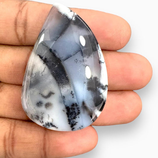 Natural White Dendritic Agate (Aqeeq) Fancy Cut Cabochon 106.57 Carats 51.57X34.04mm