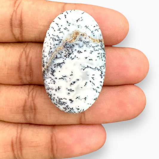 Natural White Dendritic Agate Gemstone (Aqeeq) Fancy Cut Cabochon 37.88 Carats 40X24.50mm