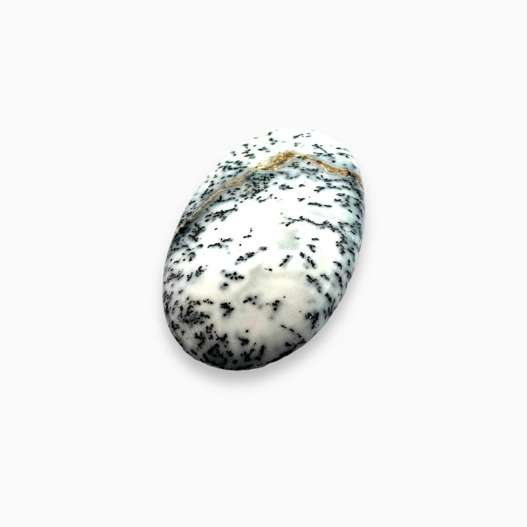 Natural White Dendritic Agate Gemstone (Aqeeq) Fancy Cut Cabochon 37.88 Carats 40X24.50mm