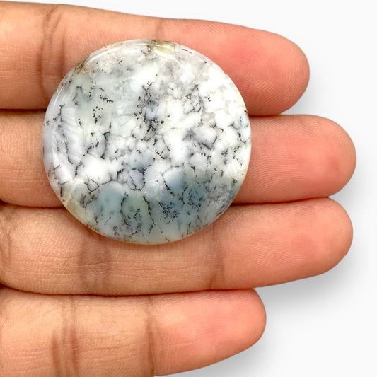 Natural Russian Dendritic Agate Gemstone (Aqeeq) Round Cut Cabochon 60.17 Carats 36X36mm