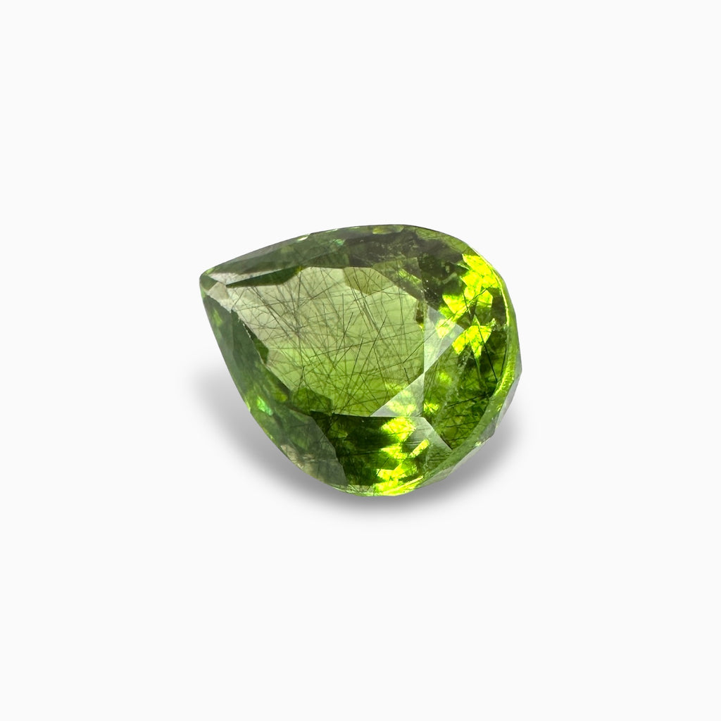 Natural Peridot Pear Cut Rutile Stone 12.02 Carats, 17.17x12.1 mm