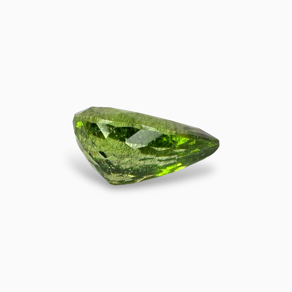 Natural Peridot Pear Cut Rutile Stone 12.02 Carats, 17.17x12.1 mm
