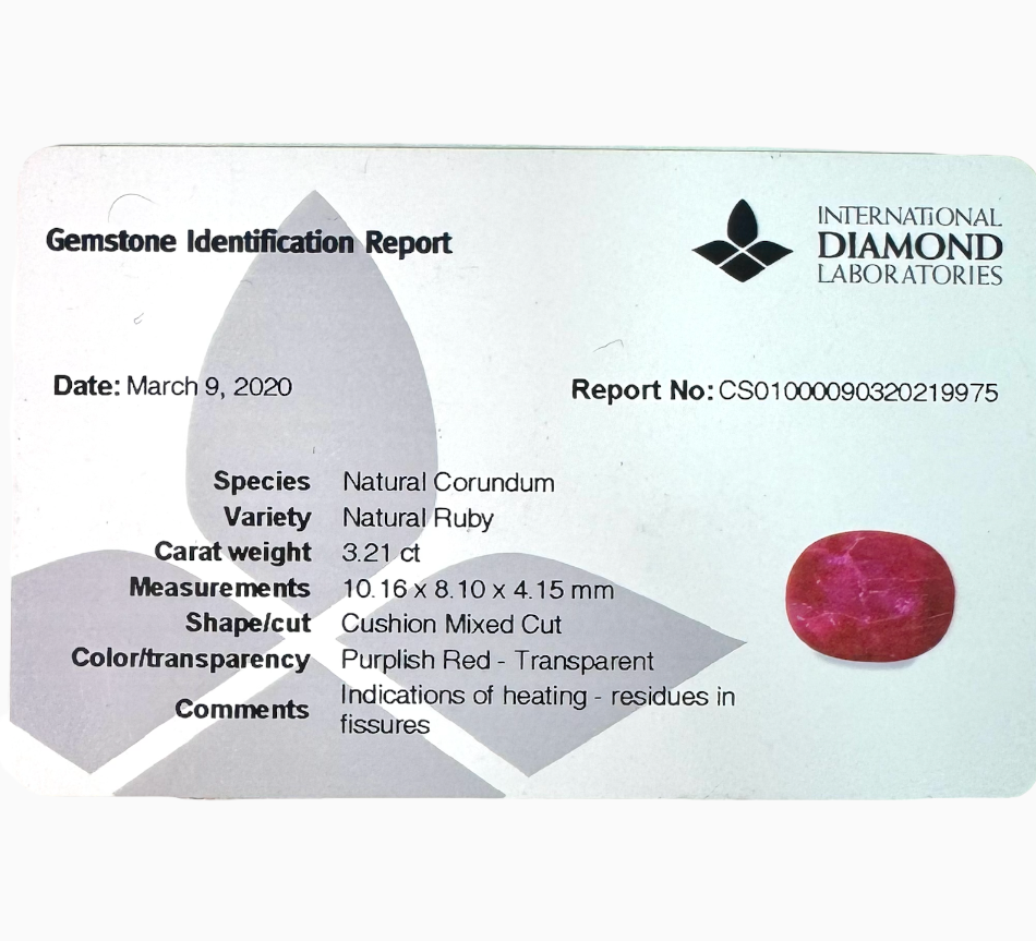 Natural Ruby Oval Cut 3.21 Carats, Mozambique Origin