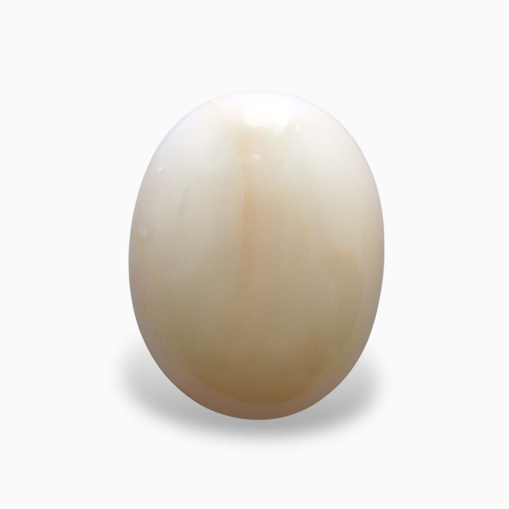 Natural White Coral Moonga Stone 12.57 Carats Oval Cabochon Shape 17.9x13.9mm