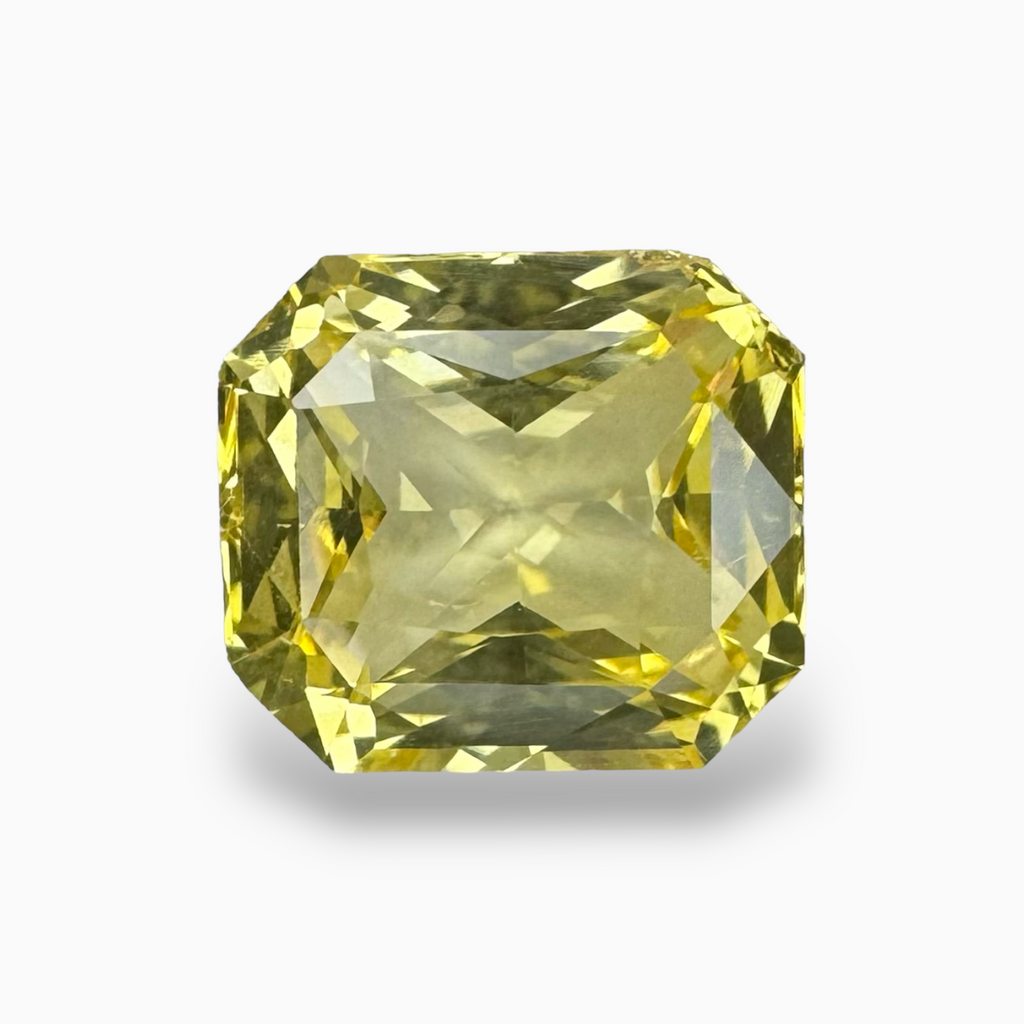 Natural Yellow Sapphire Stone 11.13 Carats Emerald Cut 13.10 X 11.64 X 7.23  mm