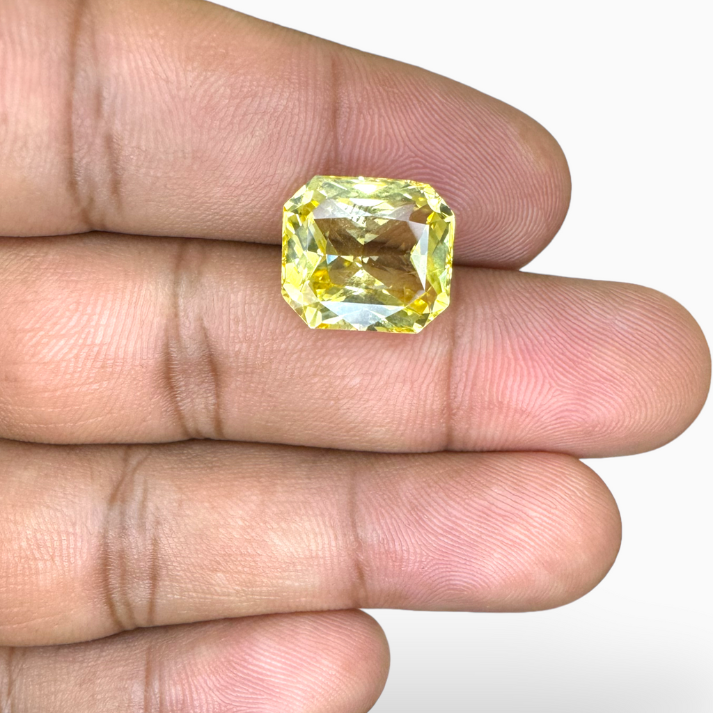 Natural Yellow Sapphire Stone 11.13 Carats Emerald Cut 13.10 X 11.64 X 7.23  mm