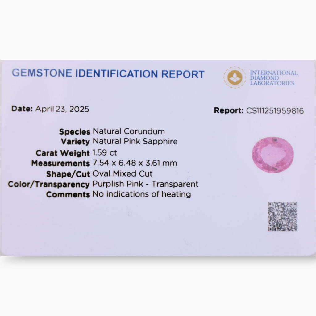 On Sale Natural Pink Sapphire In Oval Shape 1.59 Carats 7.54x6.48x3.61mm Size