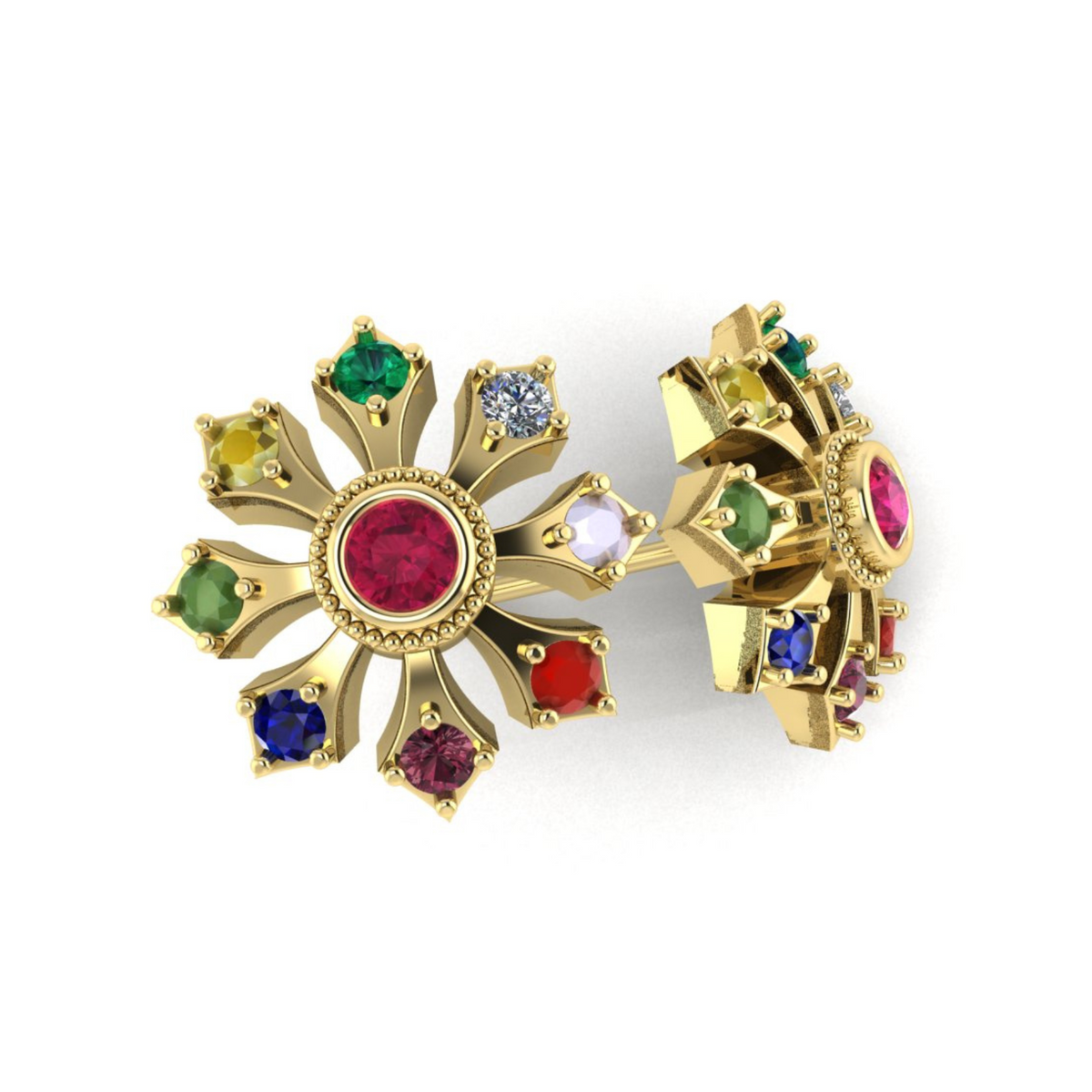 Navratna Earrings for Women in 18K Yellow Gold for Sale