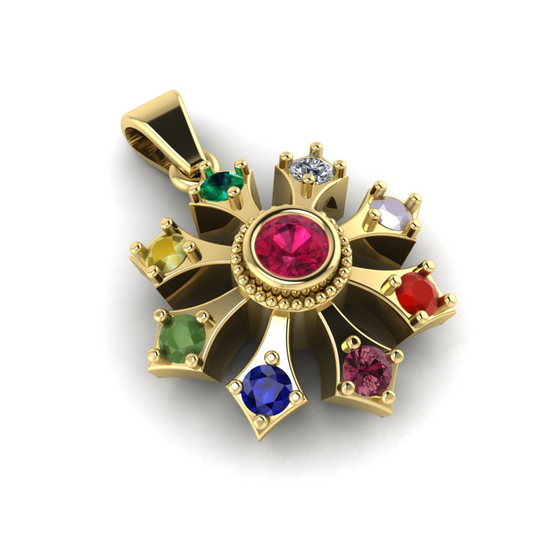 Navratna Pendant for Women in 18K Gold for Sale with 9 Stones