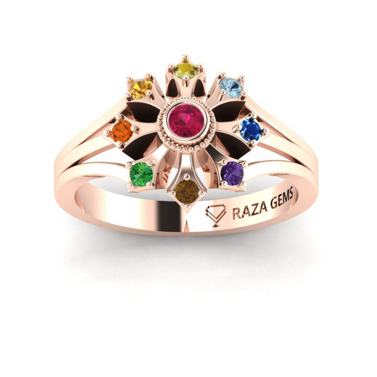 Navratna Stones Ring for Women in Rose 18K Gold for Sale