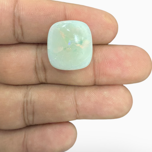 Natural Australian White Opal Stone 11.33 Carats Cushion Cabochon Shape Size 18.5X17mm