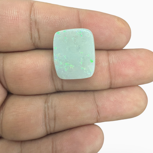 Natural Australian White Opal Stone 9.03 Carats Cushion Cabochon Shape Size 19X16mm