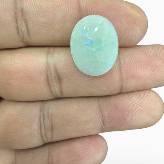 Natural Australian White Opal Stone 7.6 Carats Oval Cabochon Shape Size 18.5X15.5mm